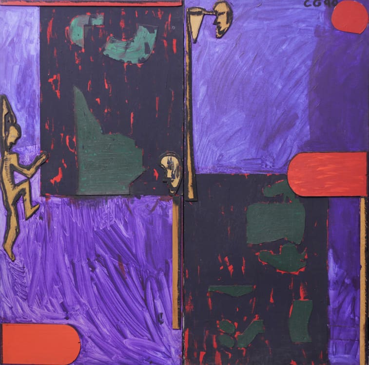 Figure-Form-Formula, 1990, acrylic and wood cutouts on canvas, 200x200 cm
