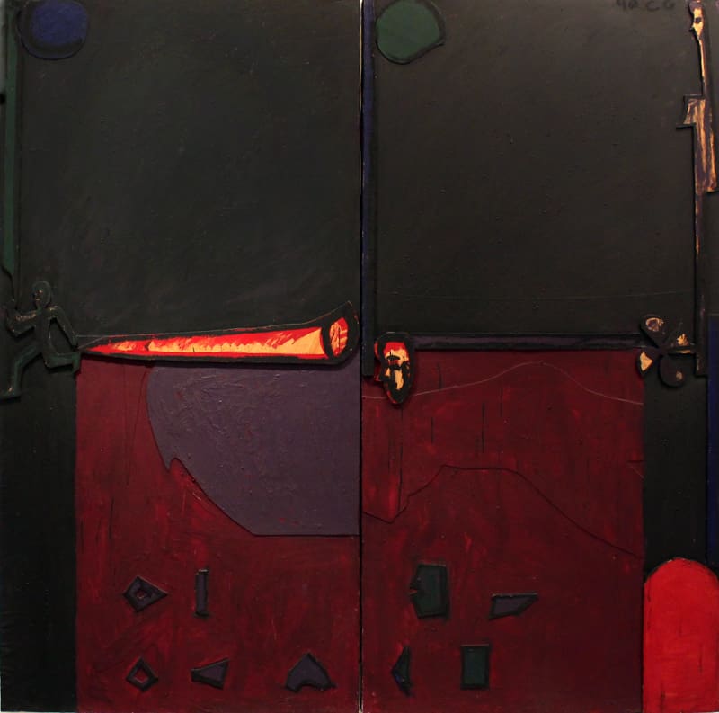 Figure-Form-Formula, 1990, acrylic and wood cutouts on canvas, 200x200 cm
