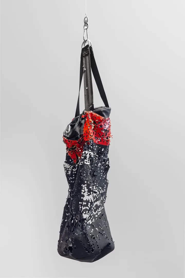 Dinner with the Verners, 1989, 2019, boxing bags, wires, variable dimensions
