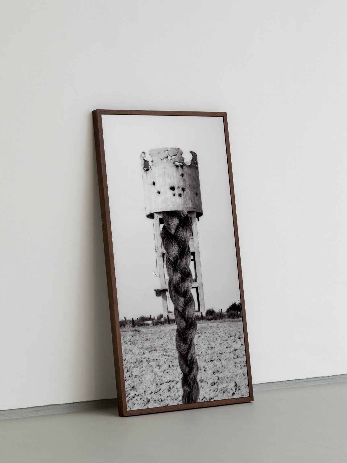 Drora Dominey, Braid and Tower, 2022, black-and-white photograph, archival inkjet print on Dibond, 195 x 95 cm 
